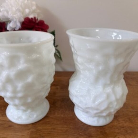 E.O. Brody Milk Glass Vases Vintage White Textured Pedestal Planters Retro Mid-C - Picture 2 of 7